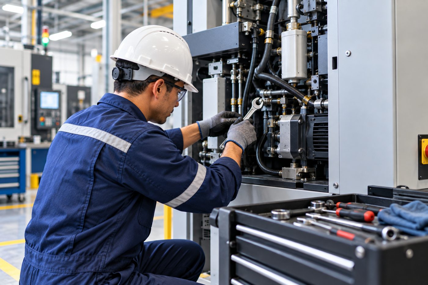 Field engineer performing equipment maintenance